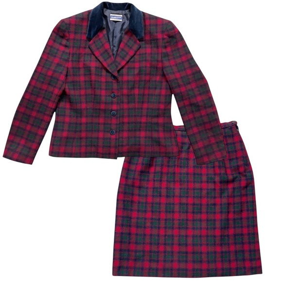 Vintage Pendleton Woman’s Tartan Plaid Wool 2-Pc Skirt Suit Set ~ Size 14 - Picture 1 of 14